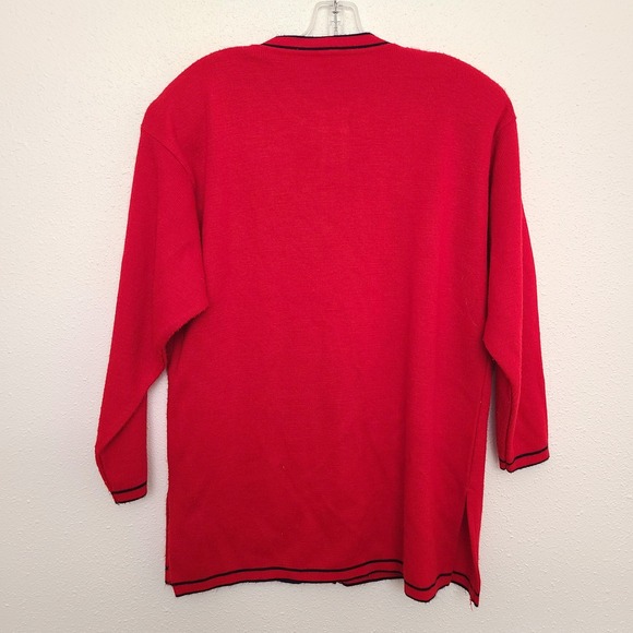 Vintage Triko XL Preppy Red Cardigan Embroidered Crest Old Money New England - Picture 4 of 12
